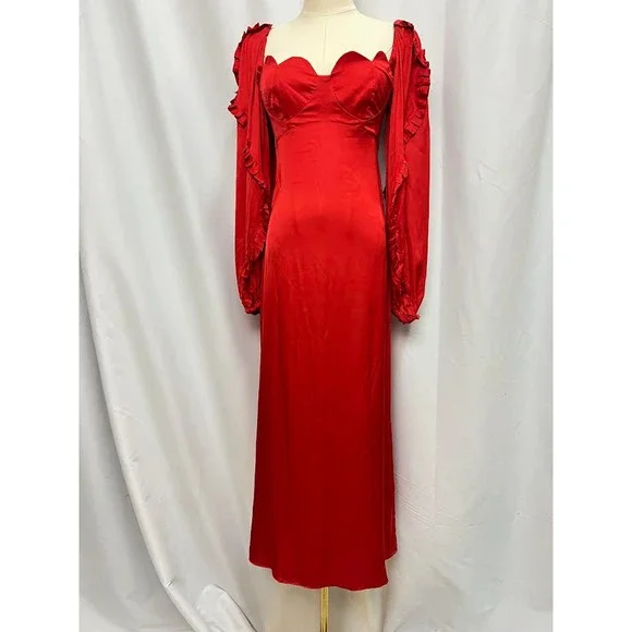 NWT! ANTHROPOLOGIE FARM RIO Red Heart-Shaped Neckline Midi-Dress XXS - Picture 1 of 8